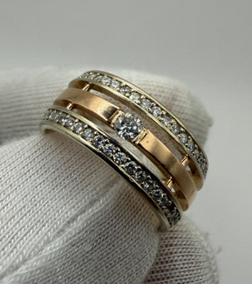 Vintage 14K 585 Multi-Tone Gold Diamond Ring Set - 0,30ct - 6,94g - Size 7