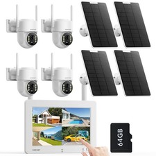 4MP Wireless Solar Security Camera System PTZ 7'' Portable Battery Monitor 64GB