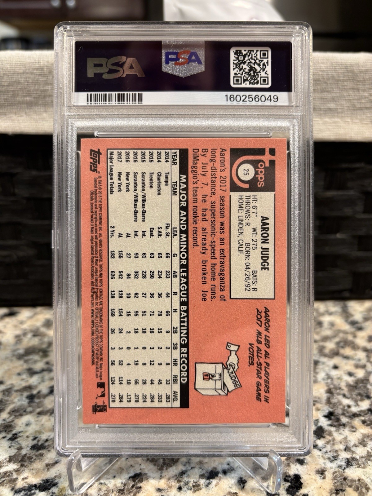 2018 Topps Heritage #25 Aaron Judge New York Yankees PSA 10 view 2