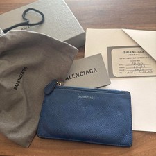 Authentic BALENCIAGA Leather Fragment Case Card Holder Blue 6 Card Slots