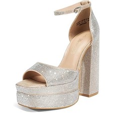 Dream Pairs Womens Size 6.5 Silver Rhinestone Open Toe 5.5" Heel Platform Shoes