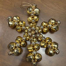 Jingle Bells Hanging Ornament Gold Large Holiday Gold Star Snowflake 11