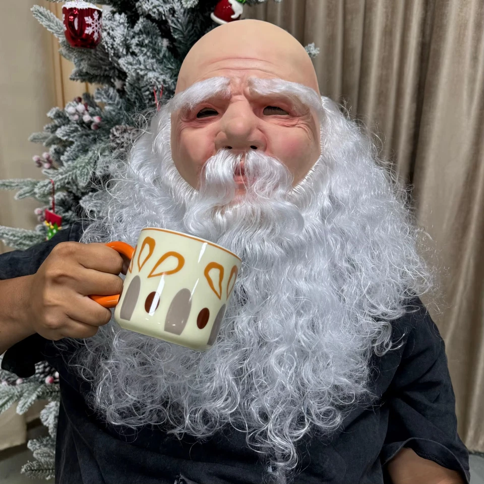 Máscara de látex para Papai Noel adulto | Engraçado careca velho fantasia de Natal adereço presente - Imagem 4 de 4