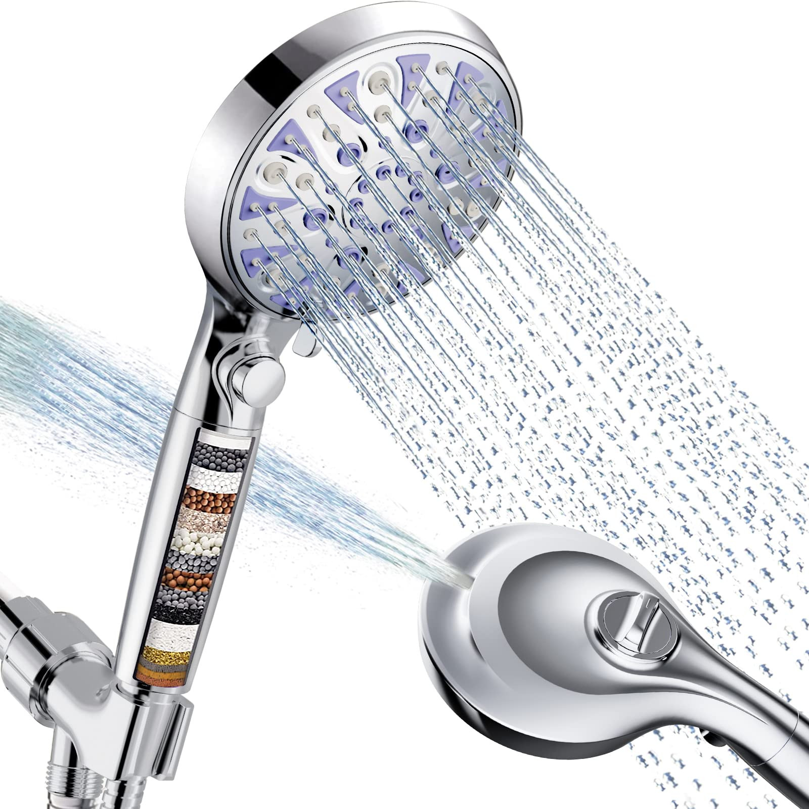 High-Pressure 10-Mode Detachable Showerhead with Handheld and Anti-Clog Nozzles