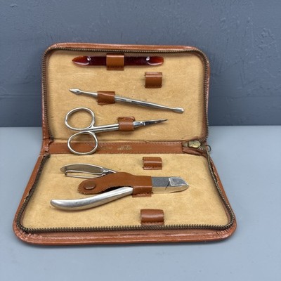 Vintage Noymer 4pc Manicure Set Nail Kit Zippered Case Made in West Germany