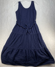 Talbots Dress Womens Size XS Navy Blue 100% Cotton Embroidered Eyelet Lined