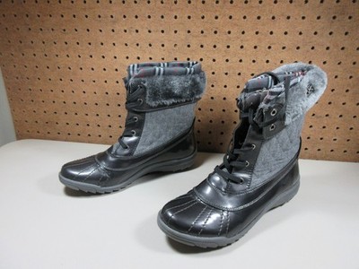 Anne Klein womens gray an charcoal Grania lace patent Snow boots 7 M