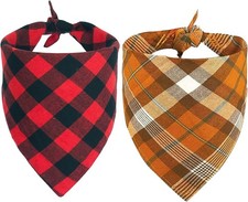 2PCS Fall Dog Bandana, Thanksgiving Bandanas, One Size, Plaid pattern D