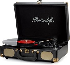 Retrolife Vinyl Record Player 3-Speed Bluetooth Suitcase Portable Belt-Driven