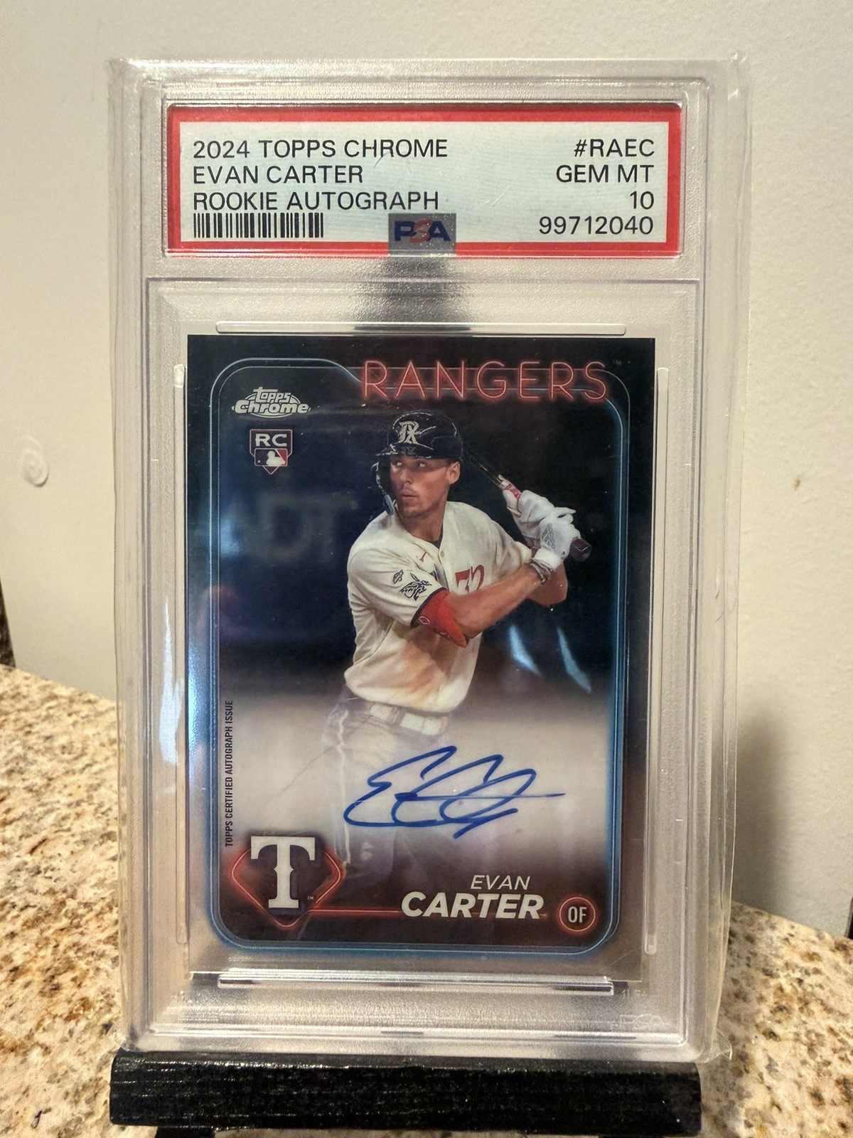 Evan Carter Autograph 2024 Topps Chrome Rookie #RAEC PSA 10 Gem Mint RC Rangers