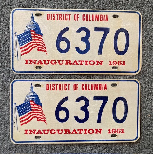 1961 INAUGURATION District of Columbia license plate # 6370 PAIR John F Kennedy