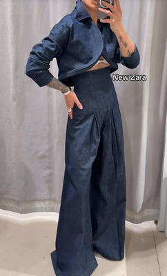 ZARA BNWT 2025. BLUE ULTRA HIGH WAIST WIDE LEG JEANS PANTS. 0340