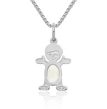 14K Solid White Gold Boy Oval Opal Necklace