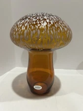 Blenko 3221m Retired Hay & white frit Mushroom Stamped 2024 10” tall