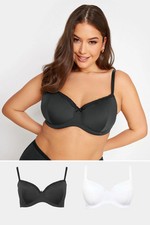 Yours Curve Women's Plus Size 2 Pack Lace Trim T-Shirt Bras