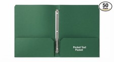 Dark Green 2 Pocket Folders with Prongs 50 Pack Letter Size Matte Finish