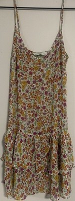 Zara Basic Floral Ruffle Strap Sundress White Yellow Orange Purple Green Size M