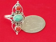 R1-5 STUNNING TIBETAN STERLING .925 SILVER RING WITH STONE MADE IN NEPAL SIZE 8