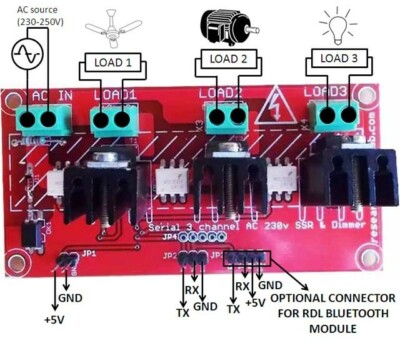 Serial 3 Channel  SSR AC Dimmer For Arduino and Raspberry PI 110-220V 50-60Hz 