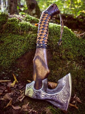 #ad CUSTOM HAND FORGED Carbon Steel Viking Axe VALHALLA Axe Throwing Norse W Sheath