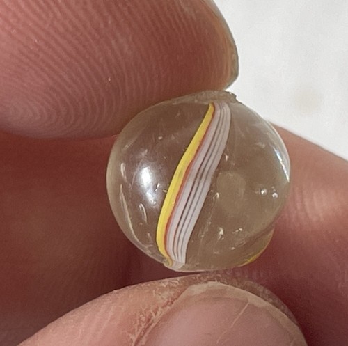 Antique Banded Swirl German ~1/2" Peewee Clear Glass Pontils Toy Marble #109 - Picture 6 of 16