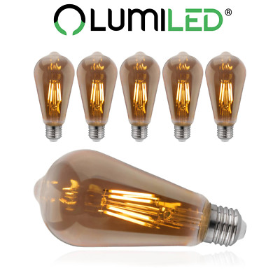 LUMILED 6x LED Leuchtmittel E27 ST64 6W Vintage Edison Filament Glühlampe Rauch