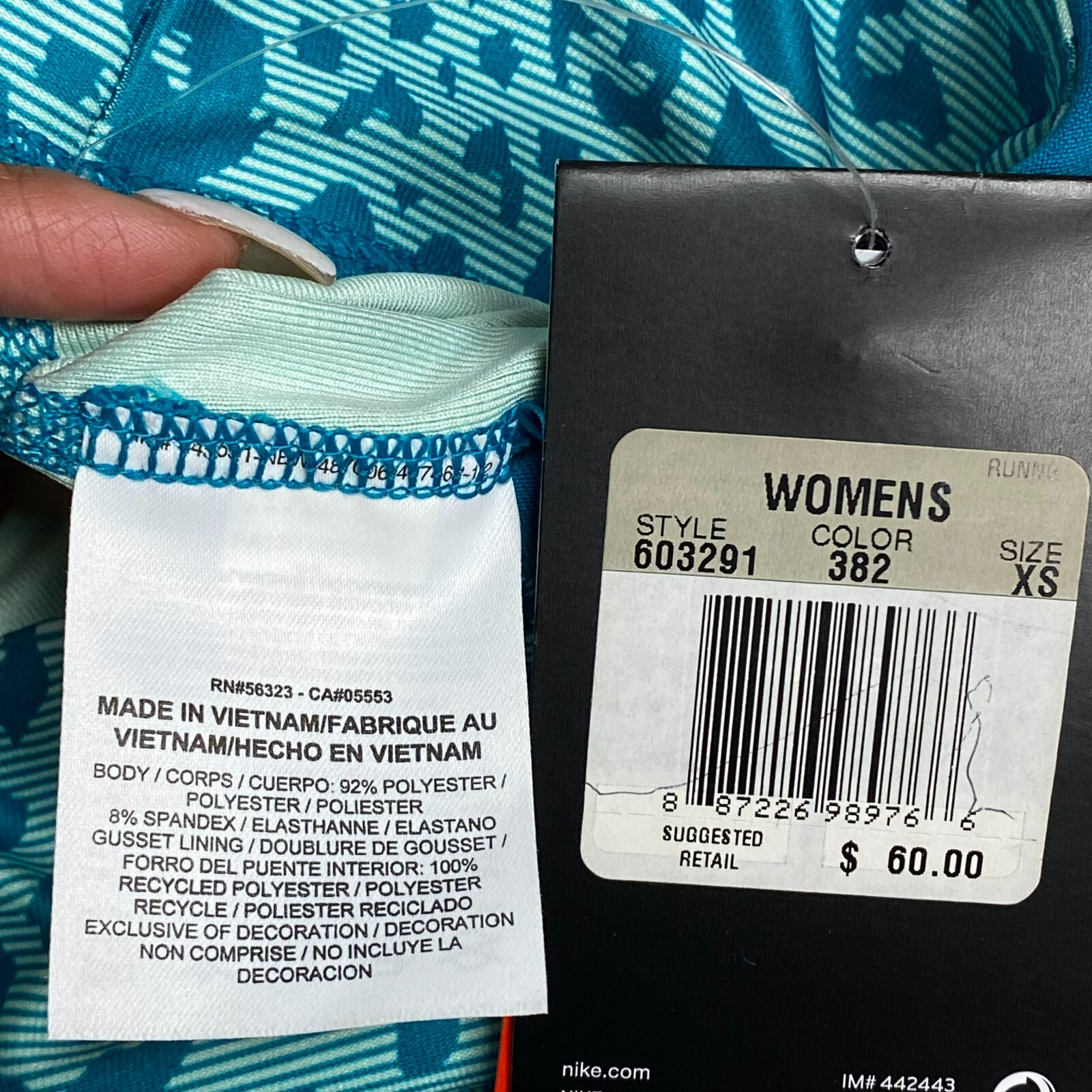 Nike Dri Fit Blue Animal Print Embroidered Swoosh Running Crop Leggings XS $60 thumbnail 8