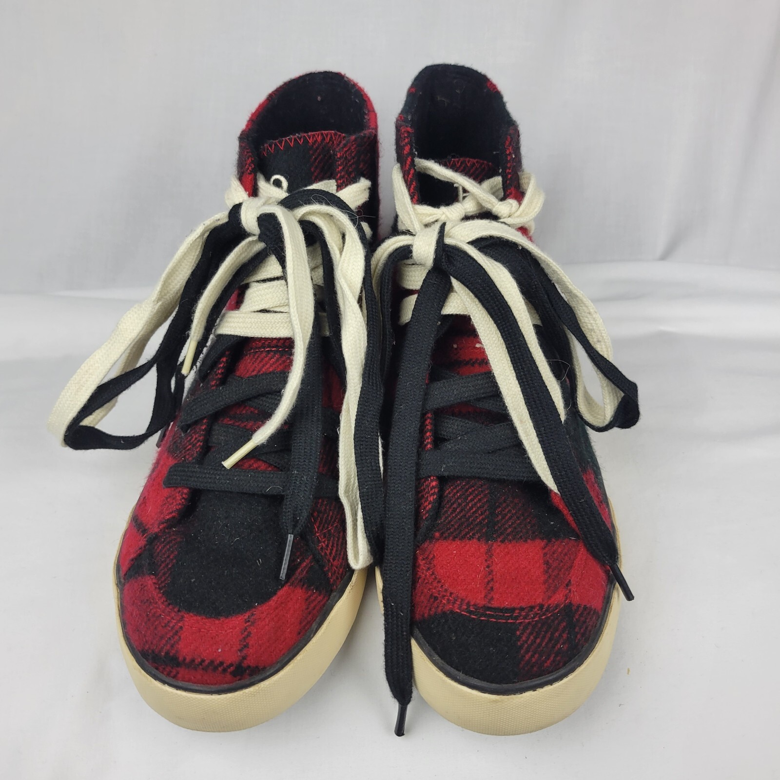 Polo Ralph Lauren nero rosso flanella plaid hi top sneaker scarpe pony taglia 7