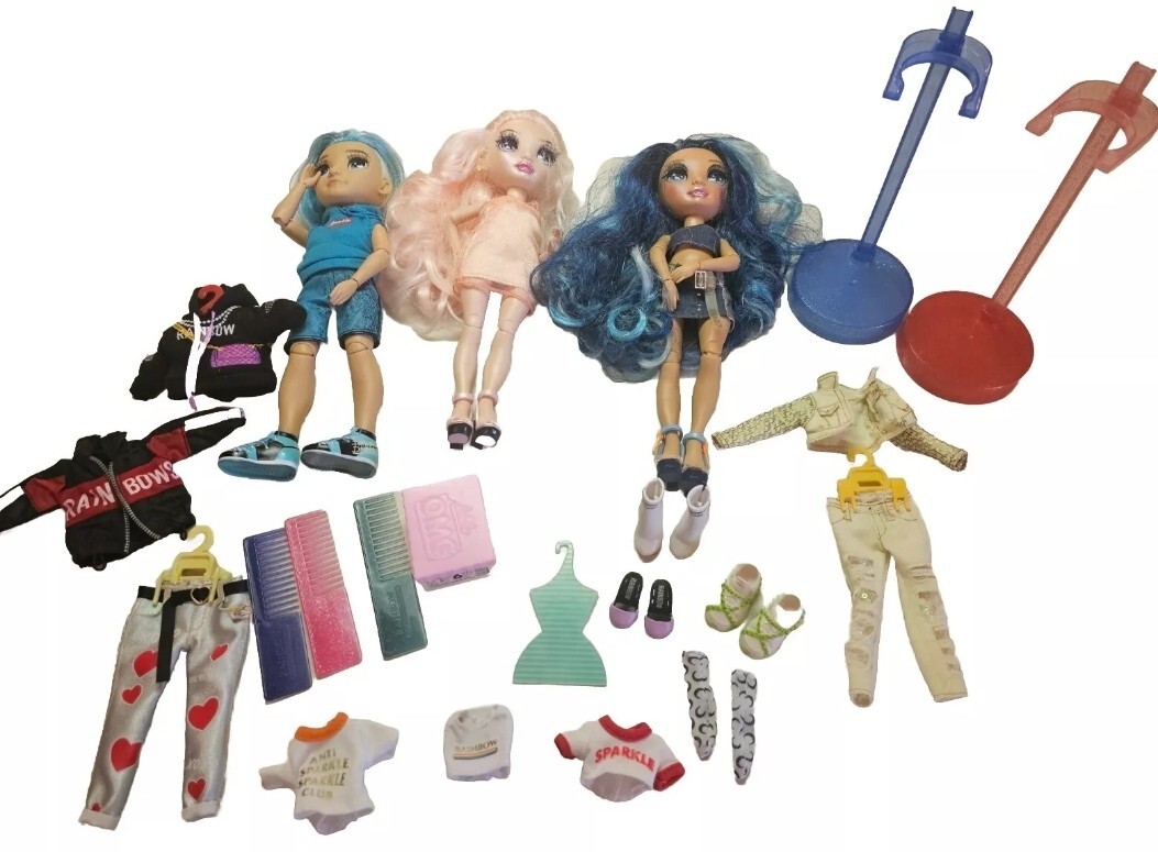 Rainbow High Doll HUGE LOT Of Doll 3 Outfits,  Shoes, Stands,Combs Accessories 