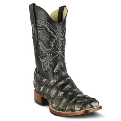 Los Altos PIRARUCU FISH RUSTIC BLACK SQUARE Toe Handmade WESTERN BOOT EE 8221081