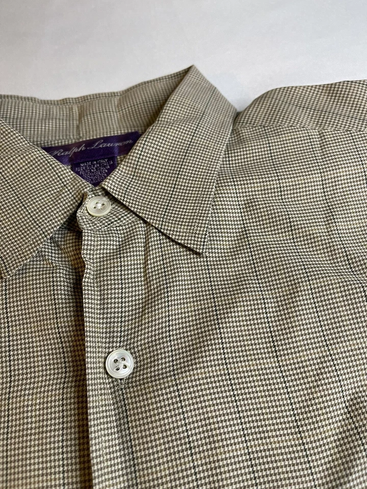 Ralph Lauren фиолетовый ярлык мужской размер M желтовато-коричневый Италии гончая кнопка платье рубашка - Изображение 3 из 4