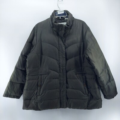 larry levine down women jacket size 2X green full zip down filling  lightweight