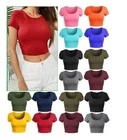 Womens Short Sleeve CROP TOP T-Shirt Vest Round Neck Stretch Ladies New Tee Top