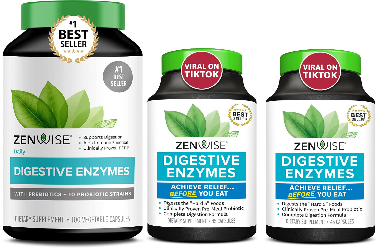 3 Zenwise Digestive Enzymes Probiotic Multi Enzymes w Probiotics and