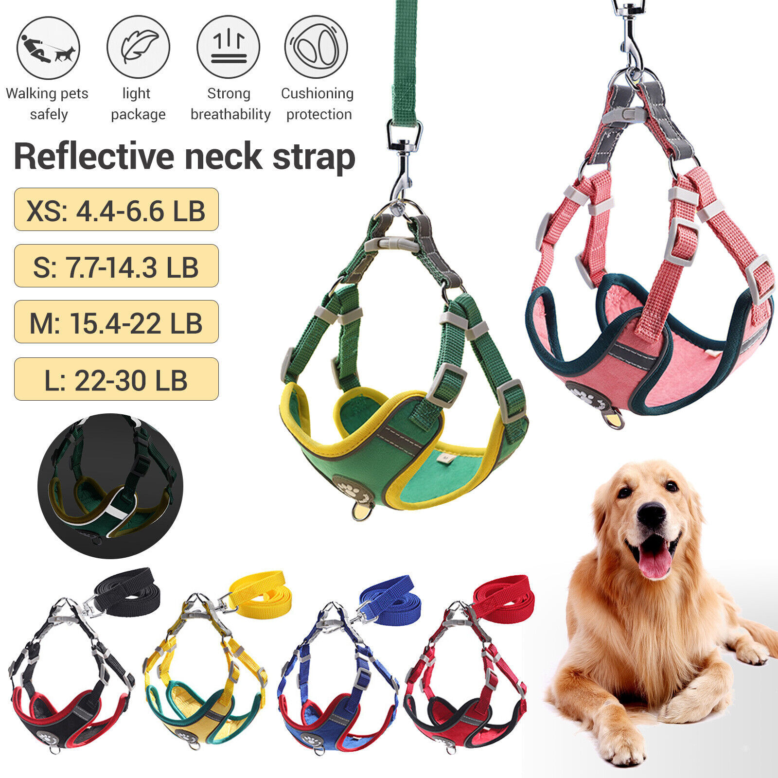 Pet Dog Cat Soft Walking Harness & Leash Set Adjustable Reflective Vest Clothes