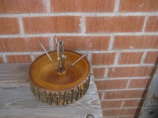 Vintage 6 1/4" Medium Bark Wooden High Gloss Nut Bowl Nutcracker Pick Tool Set