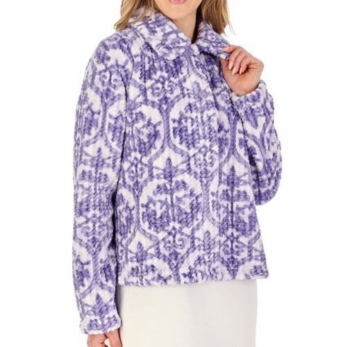 Bed Jacket Slenderella Ladies Waffle Fleece Damask Pattern Button Up House Coat - Picture 12 of 13