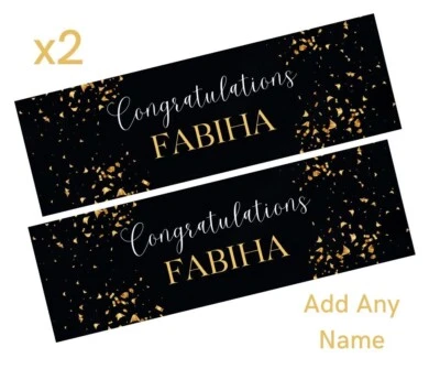 MADVINL 2 x Personalised CONGRATULATIONS Banners Large 900x300 Gold Black ANY NAME