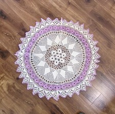 Gorgeous 30  Vintage Handmade Lavendar Crochet Doily Table Cover Tablecloth - W 