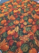 Tablecloth 52" X 70" Fall Harvest Design Pumpkin Gourd Artichoke Corn Halloween