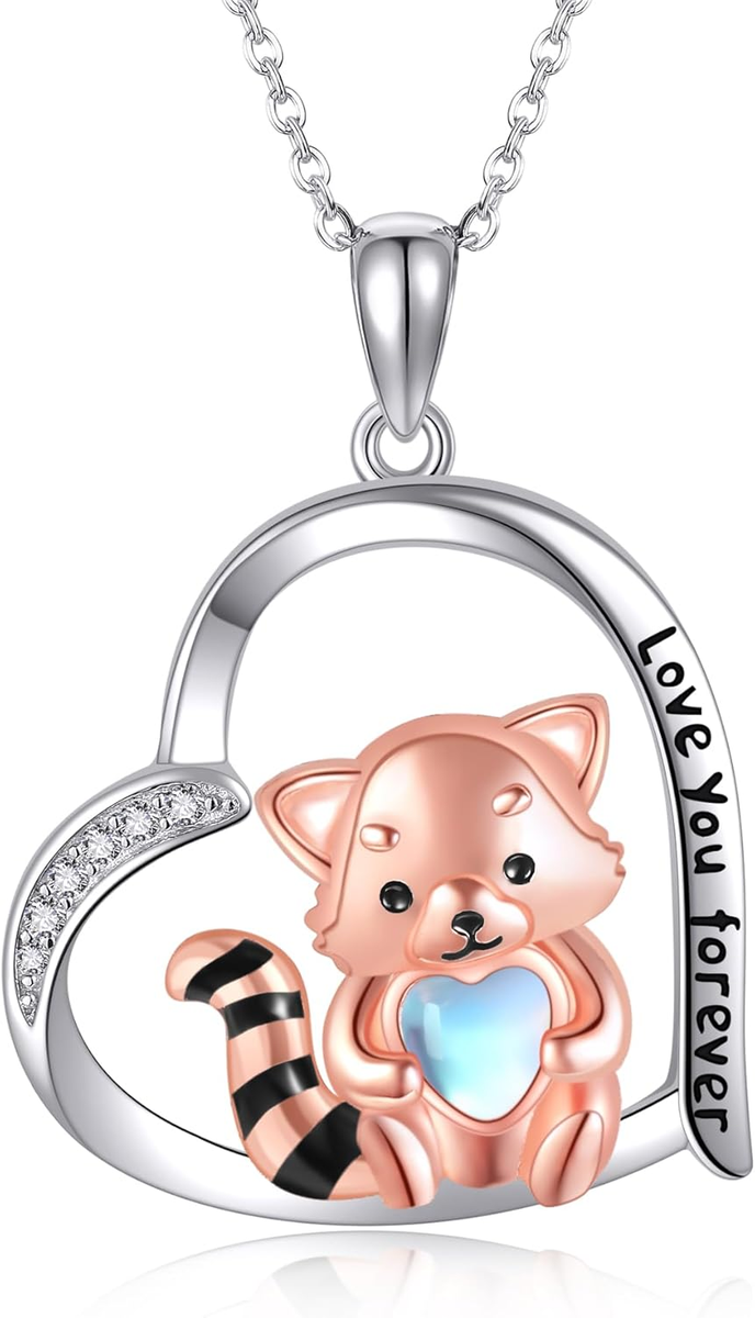 Red Panda Necklace 925 Sterling Silver love you Forever Heart