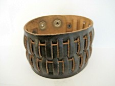 Artisan 2" Wide Adjustable Band Brown Leather Bracelet with Four Snaps  Rivets