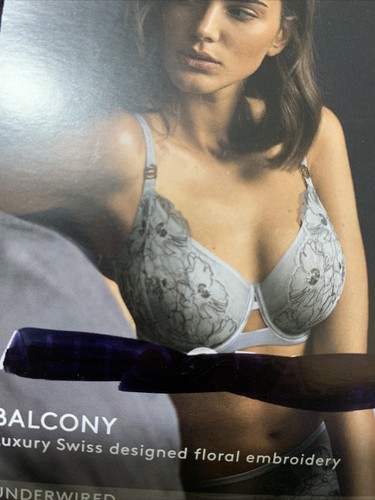 M&S AUTOGRAPH LUXURY SWISS FLORAL EMBROIDERY NON PADDED BALCONY BRA SILVER 32A - Picture 6 of 12