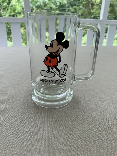Vintage Disney Mickey Mouse Clear Glass Beer Stein 6” Tall