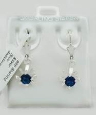 LAB CREATED BLUE SAPPHIRE 1.16 Cts DANGLING EARRINGS .925 Sterling Silver NWT 