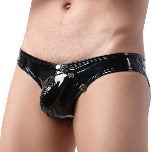 Hombres Wet Look Calzoncillos Sexy Ropa Interior Imitación Cuero Calzoncillos Bragas Botón Lateral - Imagen 13 de 14