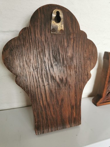2 Ricambi Orologio Vintage Grossi Legno Rovere Intagliato Foglia - Grandi Targhe Interne Parete - Foto 4 di 14