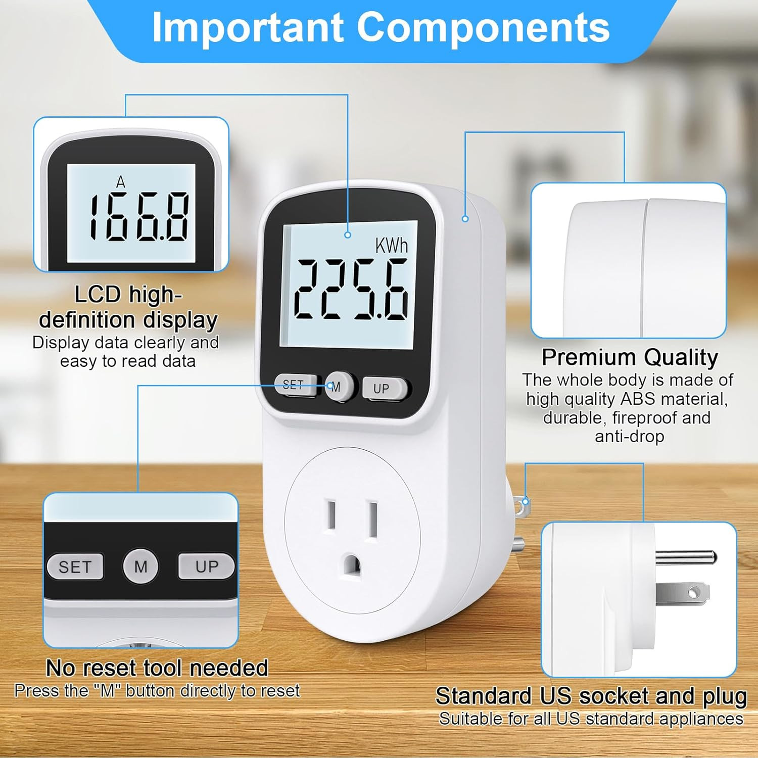 Upgraded Watt Meter Power Meter Plug Home Energy Monitor Electricity Usage Monit