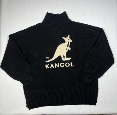 Kangol H&M Sweater Mens Medium Black Oversize Kangaroo Logo Knit Mock Turtleneck
