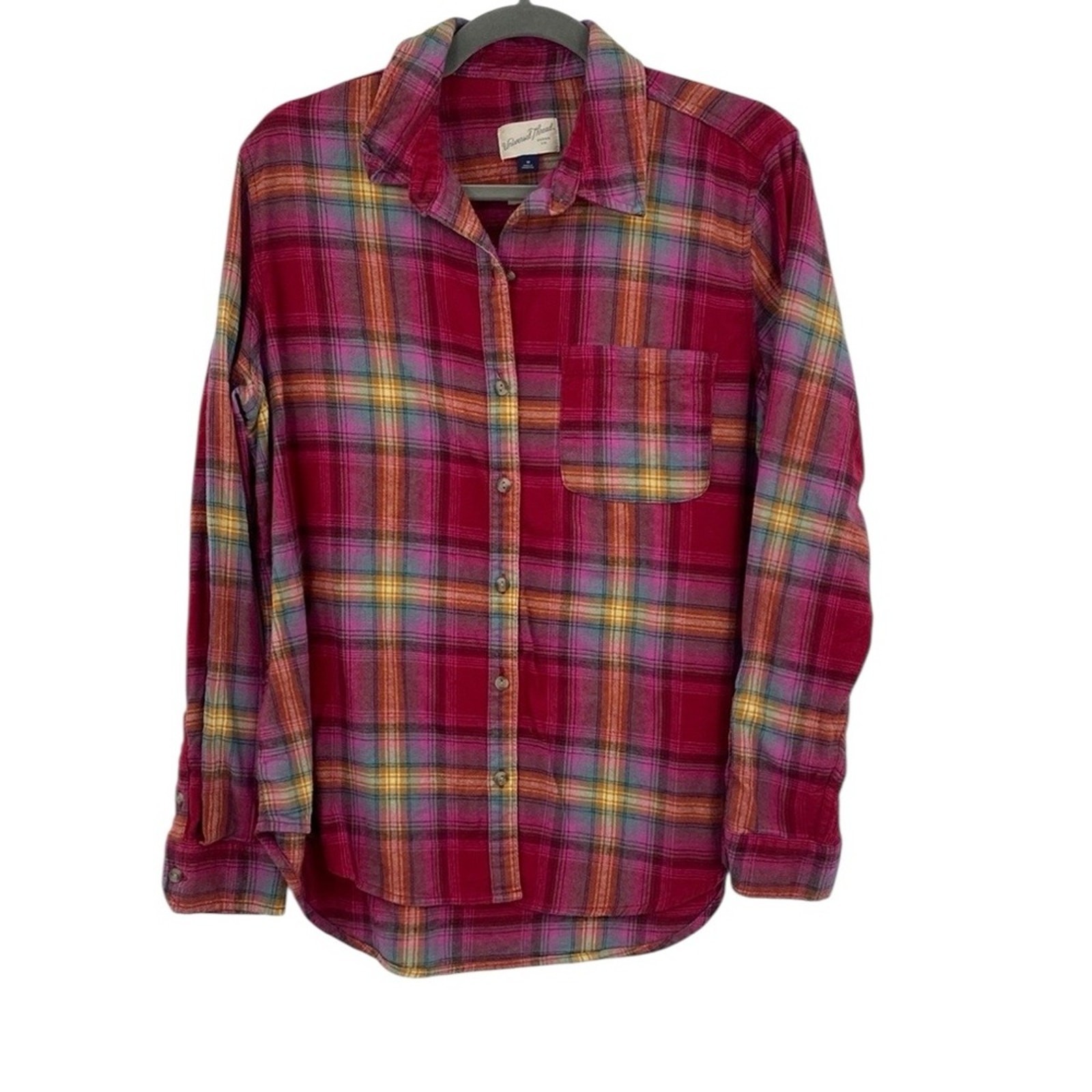 Universal Thread Multi Pink Orange Plaid Button  … - image 1